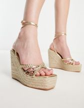 Glamorous espadrille wedge sandals in tan micro