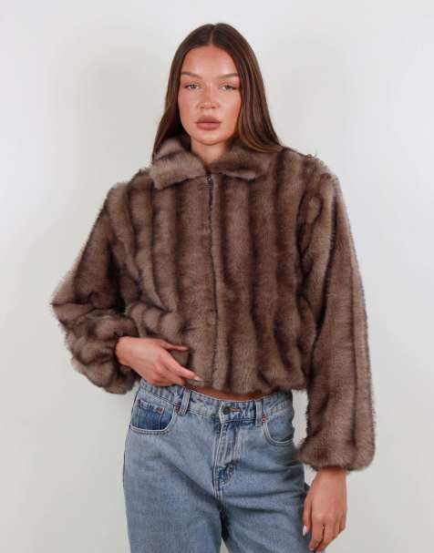 Simmi London Faux fur tonal cropped bomber in mink - view 1