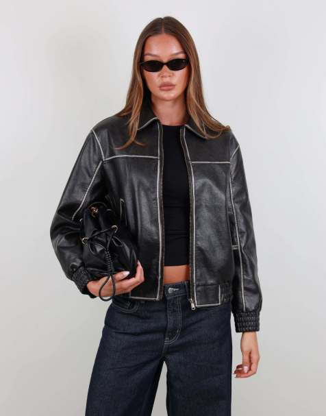Simmi London Faux leather collar jacket in black - view 1