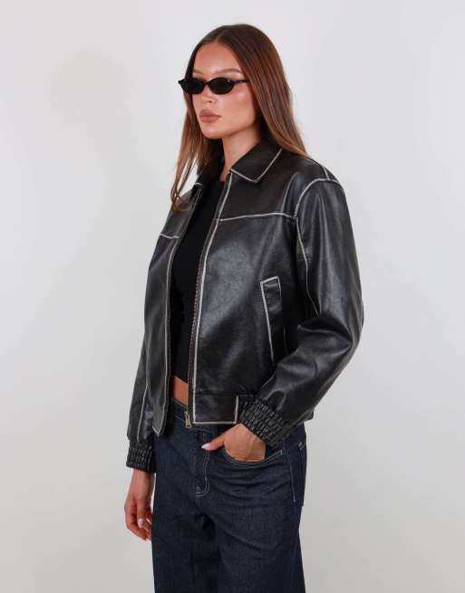 Simmi London Faux leather collar jacket in black, 3 of 4