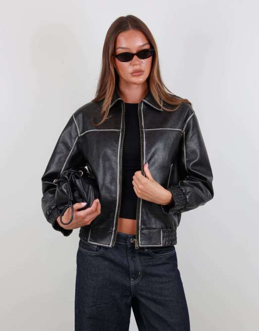 Simmi London Faux leather collar jacket in black, 4 of 4