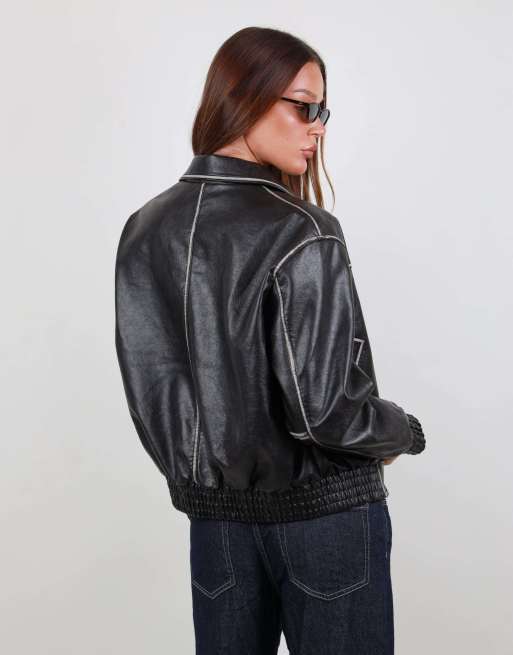 Simmi London Faux leather collar jacket in black, 5 of 5
