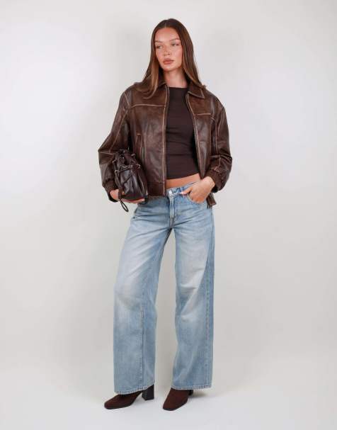 Simmi London Faux leather collar jacket in brown - view 1