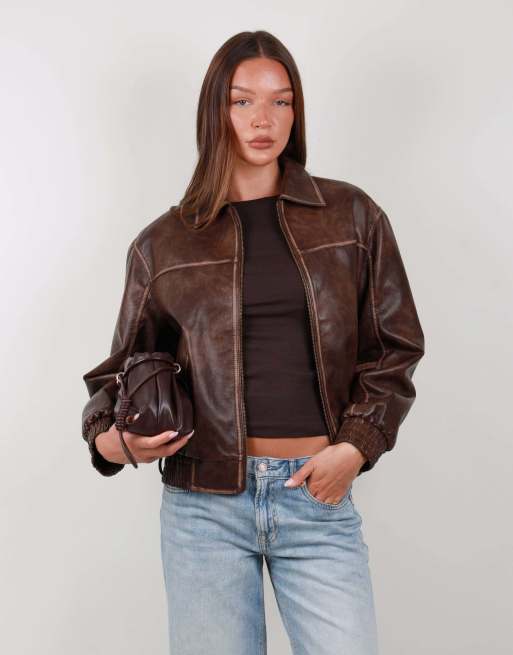 Simmi London Faux leather collar jacket in brown, 2 of 7