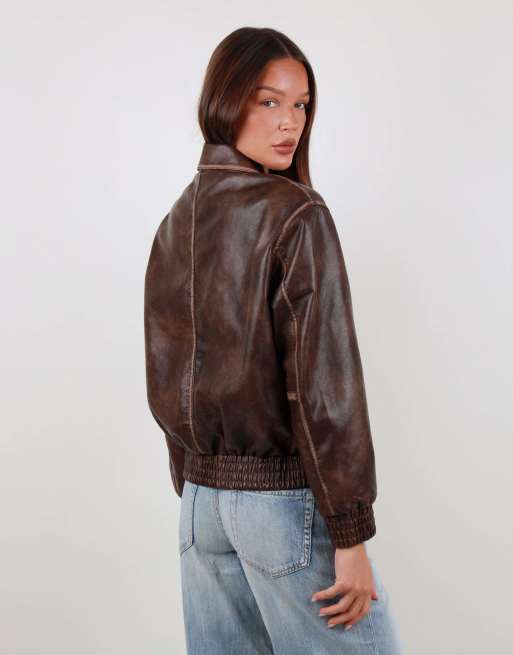 Simmi London Faux leather collar jacket in brown, 5 of 7