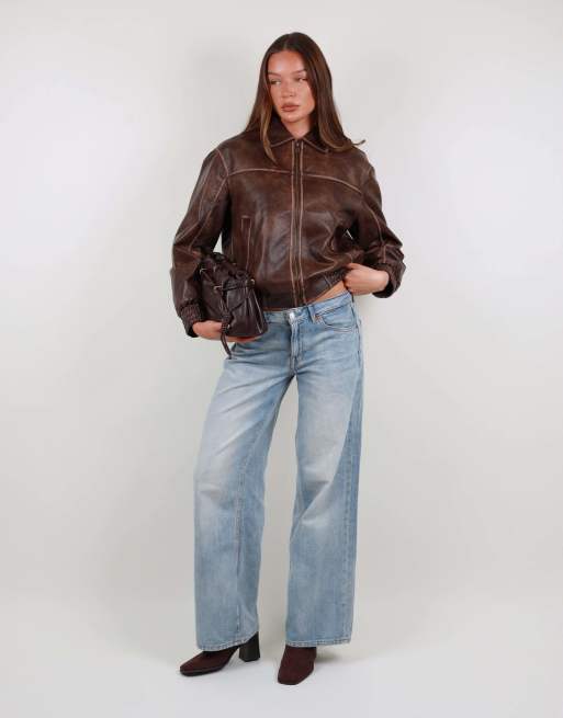 Simmi London Faux leather collar jacket in brown, 4 of 7