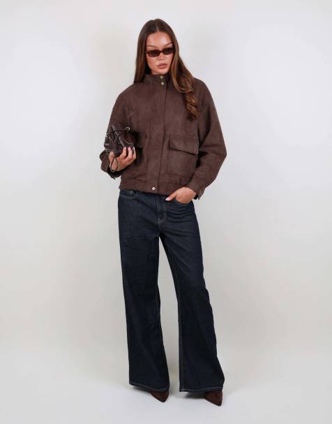 Simmi London Faux suede cargo pocket jacket in brown - view 1
