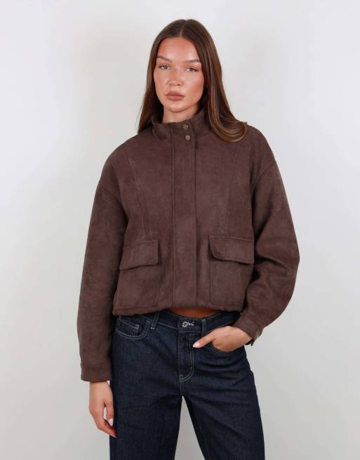 Simmi London Faux suede cargo pocket jacket in brown, 4 of 6