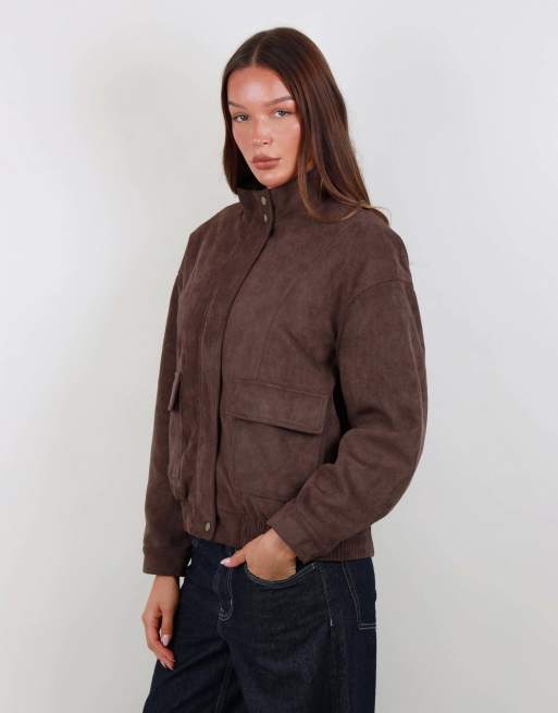 Simmi London Faux suede cargo pocket jacket in brown, 5 of 6