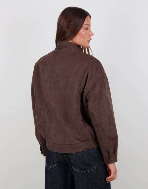 Simmi London Faux suede cargo pocket jacket in brown, 6 of 6