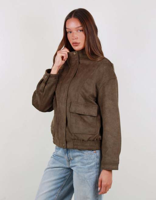 Simmi London Faux suede cargo pocket jacket in olive, 2 of 4