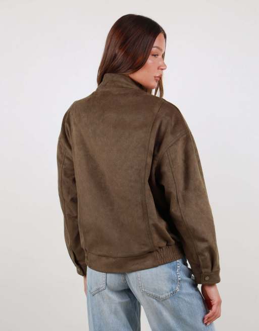 Simmi London Faux suede cargo pocket jacket in olive, 4 of 4