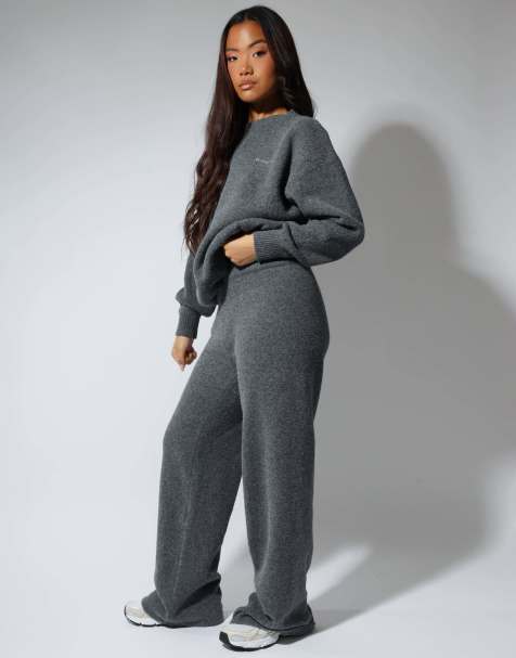 Simmi London Faye soft touch oversized  crewneck in dark grey - view 1