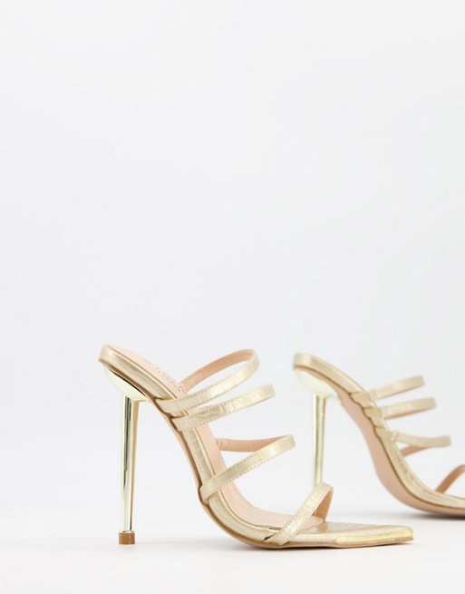 Simmi London Felicia strappy mules with gold heel in gold