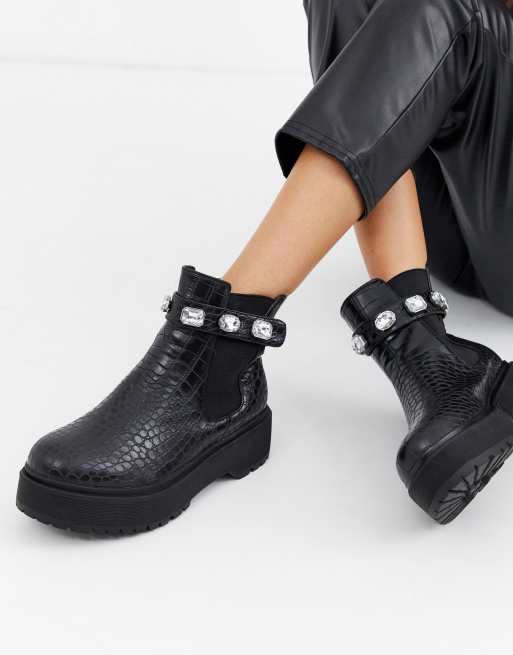simmi london joyce heeled ankle boots in black croc