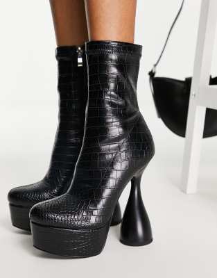 black croc platform boots