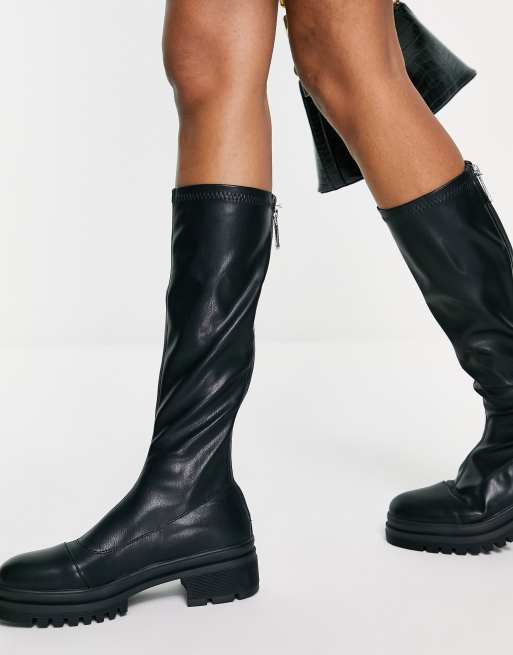 Simmi London flat chunky knee boot in black