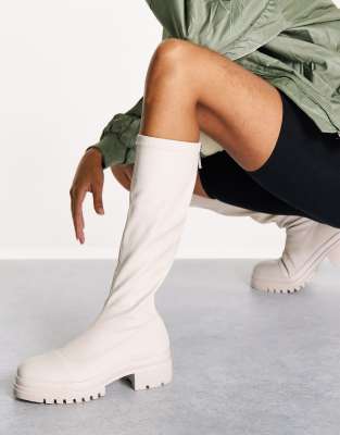 Simmi London flat chunky knee boot in cream