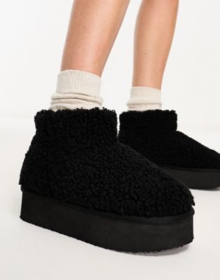 Simmi Shoes Simmi London Fleecy Platform Slipper Boots In Black