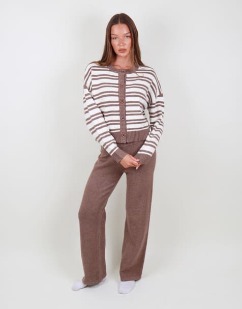 Simmi London Fluffy knit trouser in brown - view 1