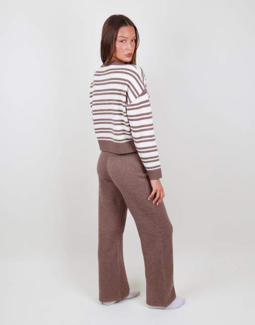 Simmi London Fluffy knit trouser in brown, 4 of 4