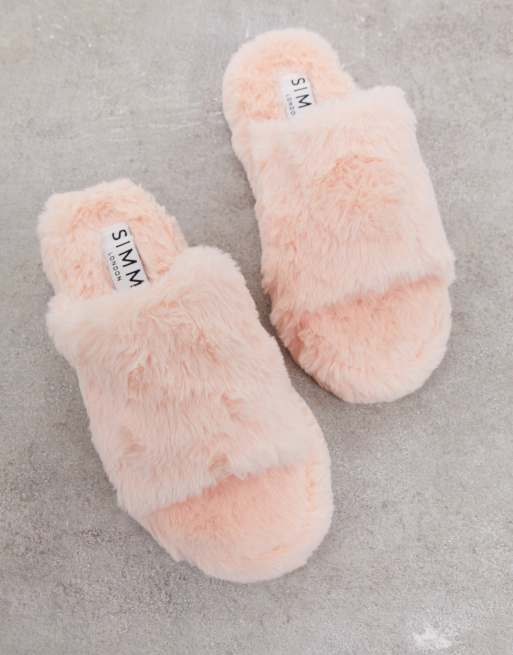 Simmi London fluffy slippers in baby pink