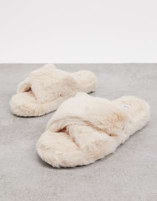 beige fluffy slippers