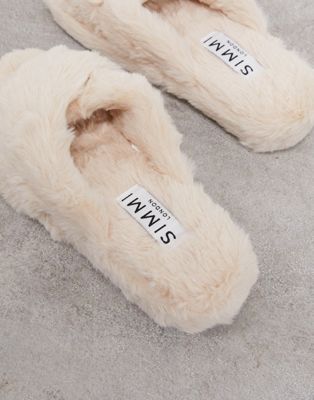 fluffy cream slippers