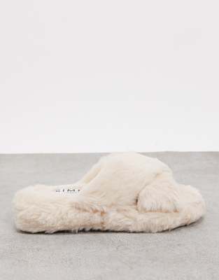 cream fluffy slippers