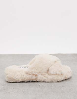 fluffy cream slippers