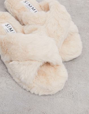 fluffy cream slippers