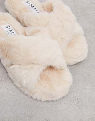 cream fluffy slippers