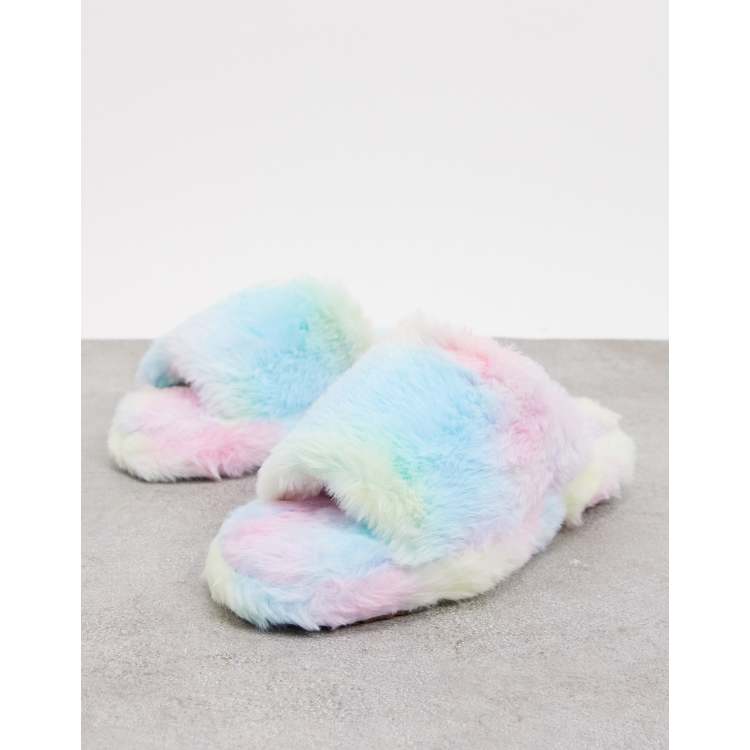 Rainbow hot sale fuzzy slippers