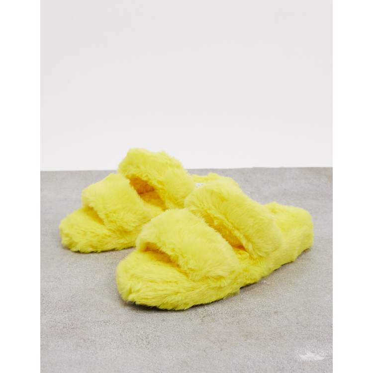 Simmi London fluffy slippers in yellow ASOS