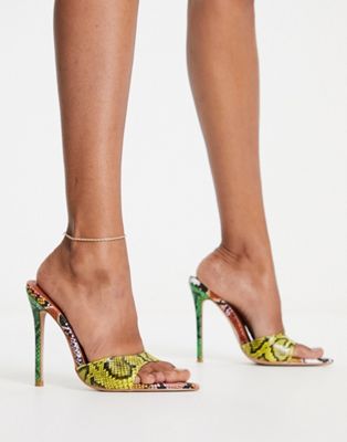 Simmi Shoes Simmi London Franca Pointed Mules In Bright Multi Snake
