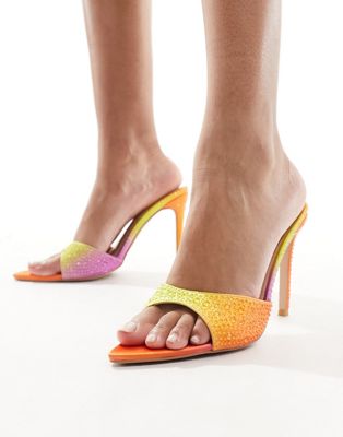 Simmi London Frankie pointed mule sandal in orange yellow ombre