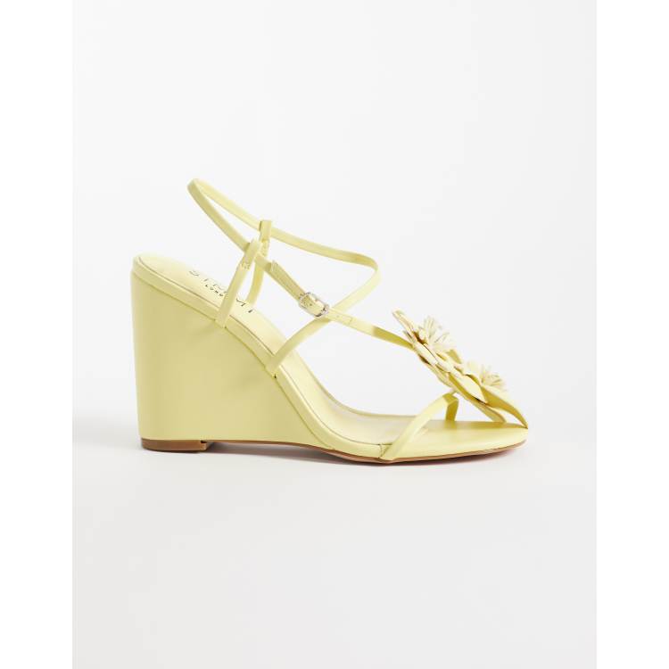 Simmi London Franny wedge sandals with flower in yellow | ASOS