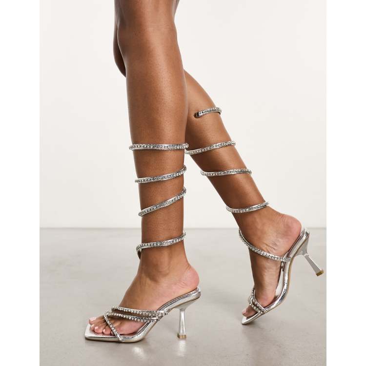 Silver wrap around discount heels