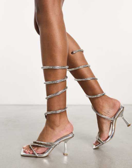 Wrap around sale heels silver