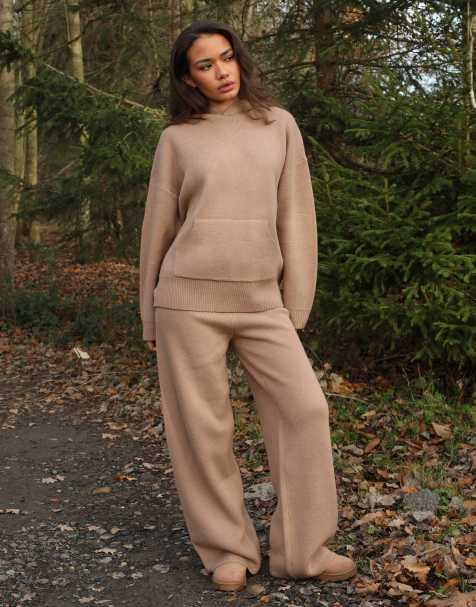 Simmi London Freya heavy knit wide leg trousers in mocha - view 1