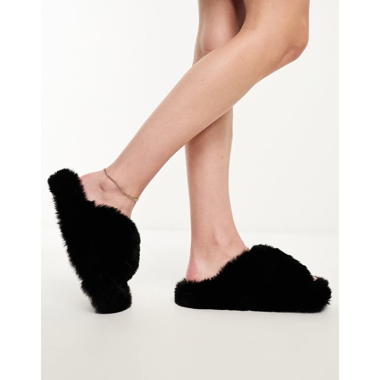 Fluffy slider slippers with best sale strap uk