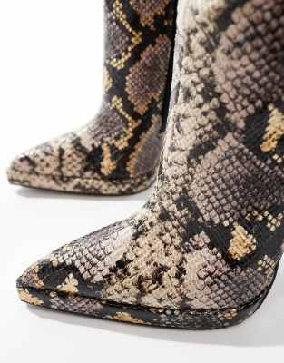 Simmi London Gabby Pointed Platform Knee Boots in Gold Snake