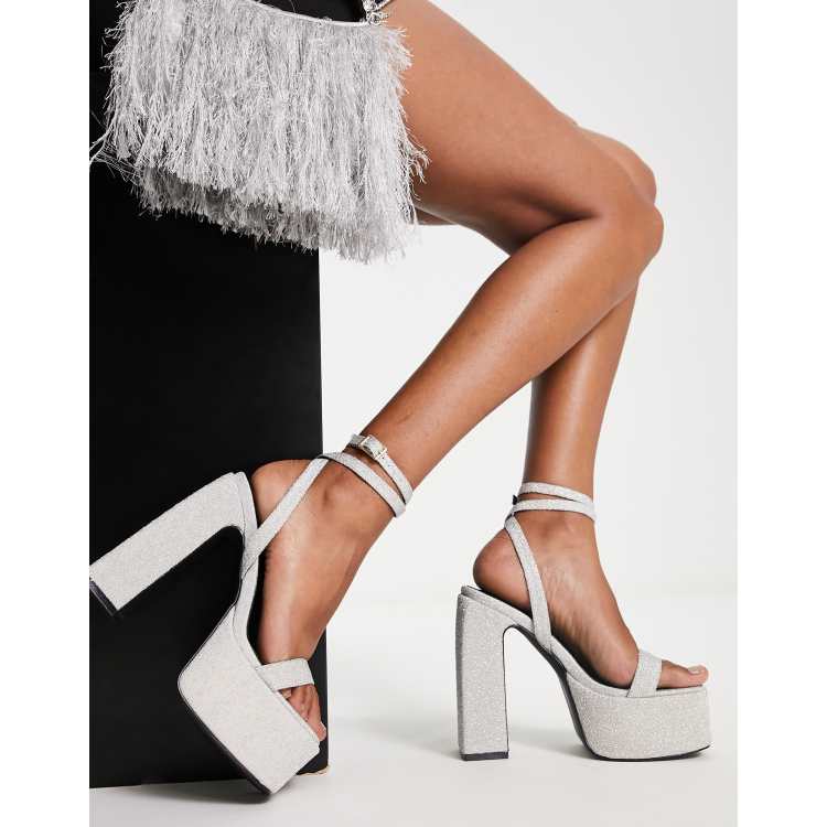 Taylor Glitter Silver Ankle Strap Heels