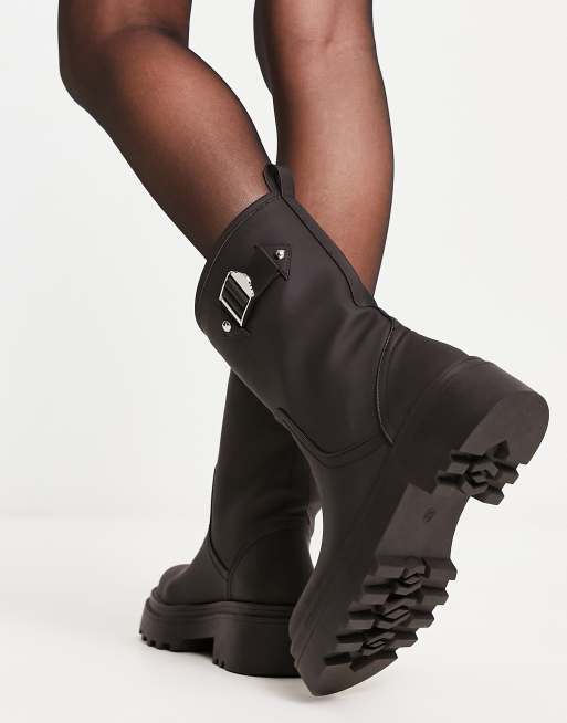 Simmi London grant chunky pull on ankle boots with buckle detail in black matte 