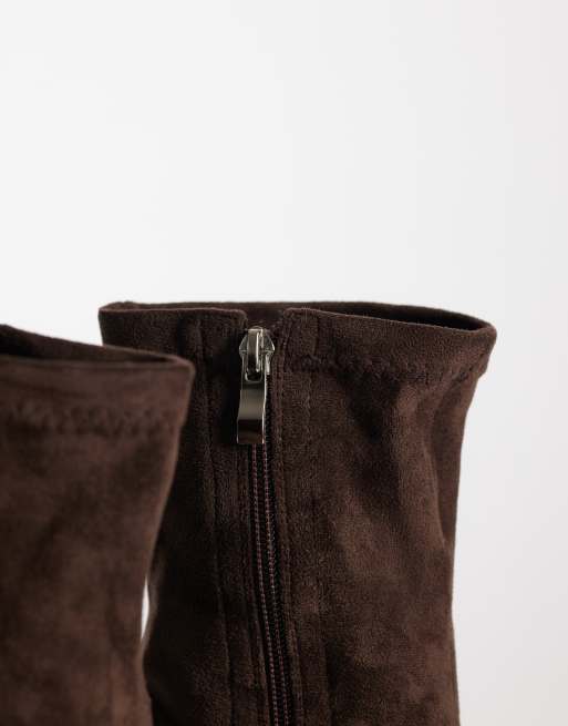 Simmi London Grech bottines chaussette à talons en suédine marron, 3 de 4