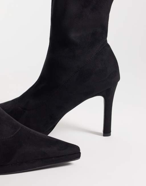 Simmi London Grech heeled sock boots in Black suedette, 3 of 4