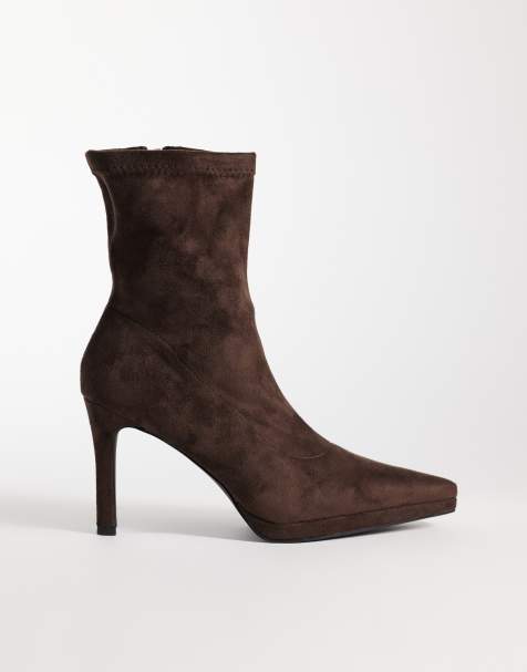 Simmi London Grech sockboots med klack i brunt suedette - view 1
