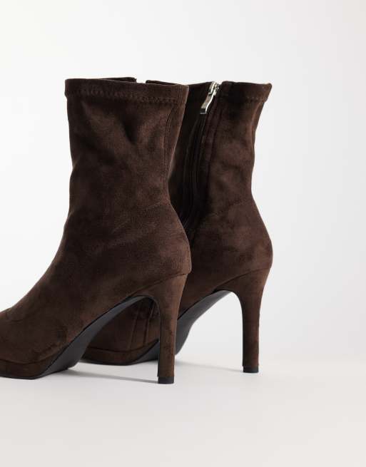 Simmi London Grech sockboots med klack i brunt suedette, 2 av 4