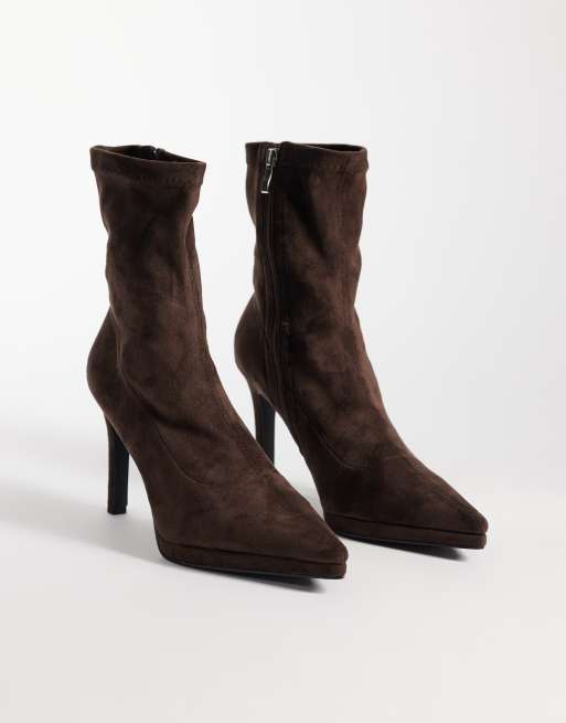 Simmi London Grech sockboots med klack i brunt suedette, 4 av 4
