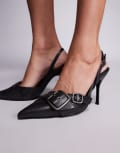 [SIMMI Shoes] Simmi London Gretchen slingback heeled shoes with buckle detail in washed black 38 VINTAGE BLACK PU